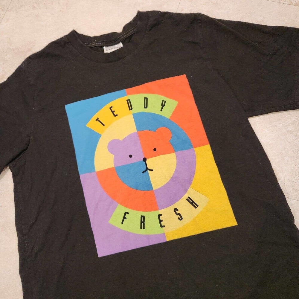 Teddy Fresh Mens S Small Black Multicolored Bear Logo H3H3 Graphic T Shirt